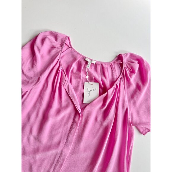 NWT JOIE Terabithia Tulip Pink 100% Silk Crepe Short Puff Sleeve Blouse, Size M - Picture 6 of 12